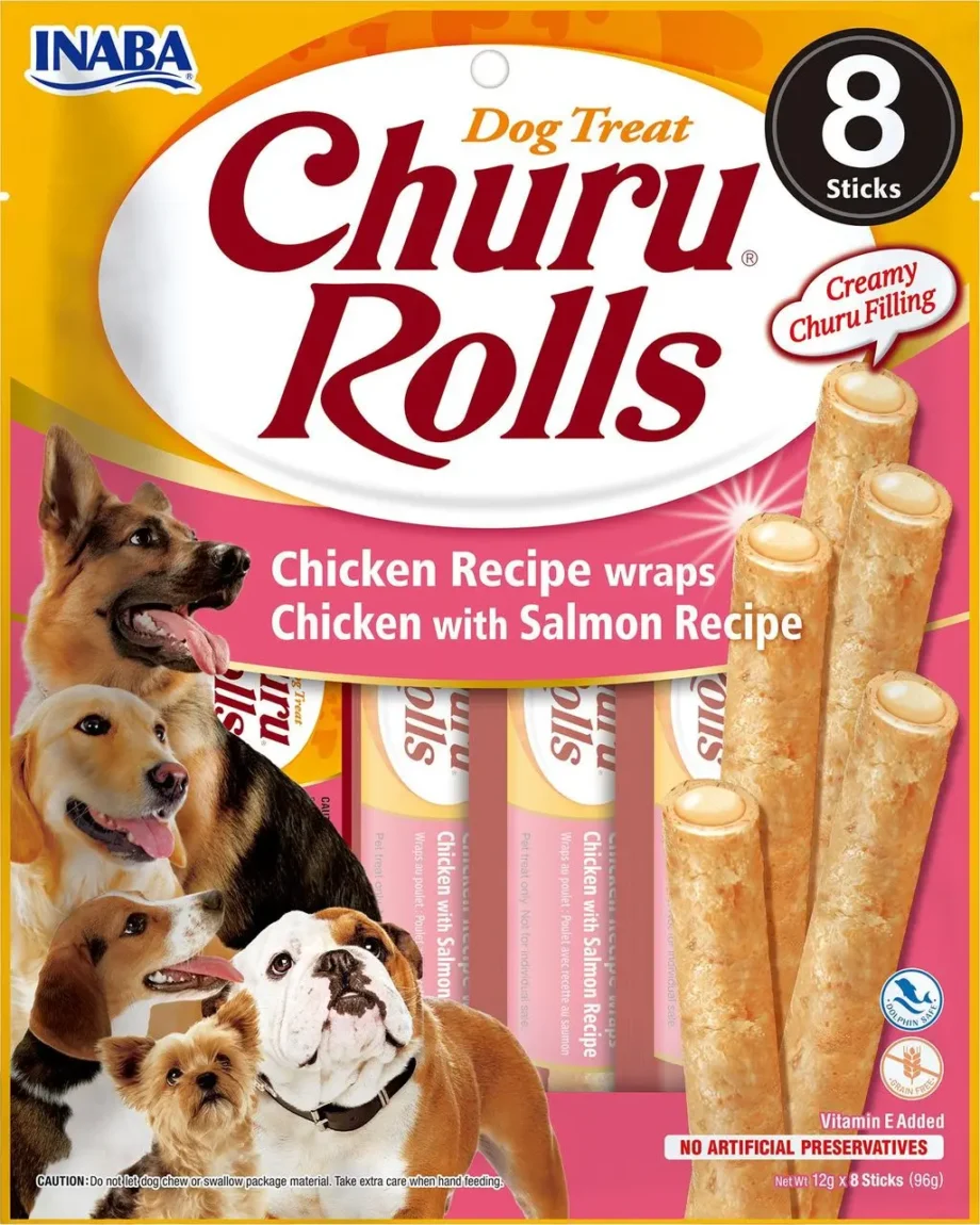 Churu Rolls para perros - Snack Semihúmedo Salmón y Pollo