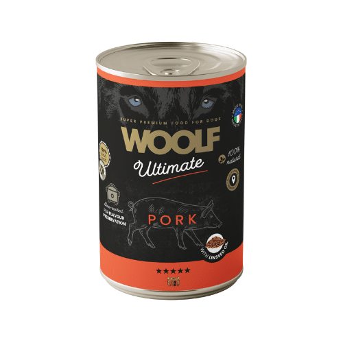 Lata Woolf Ultimate Lata Pate de Cerdo con Linaza para Perros