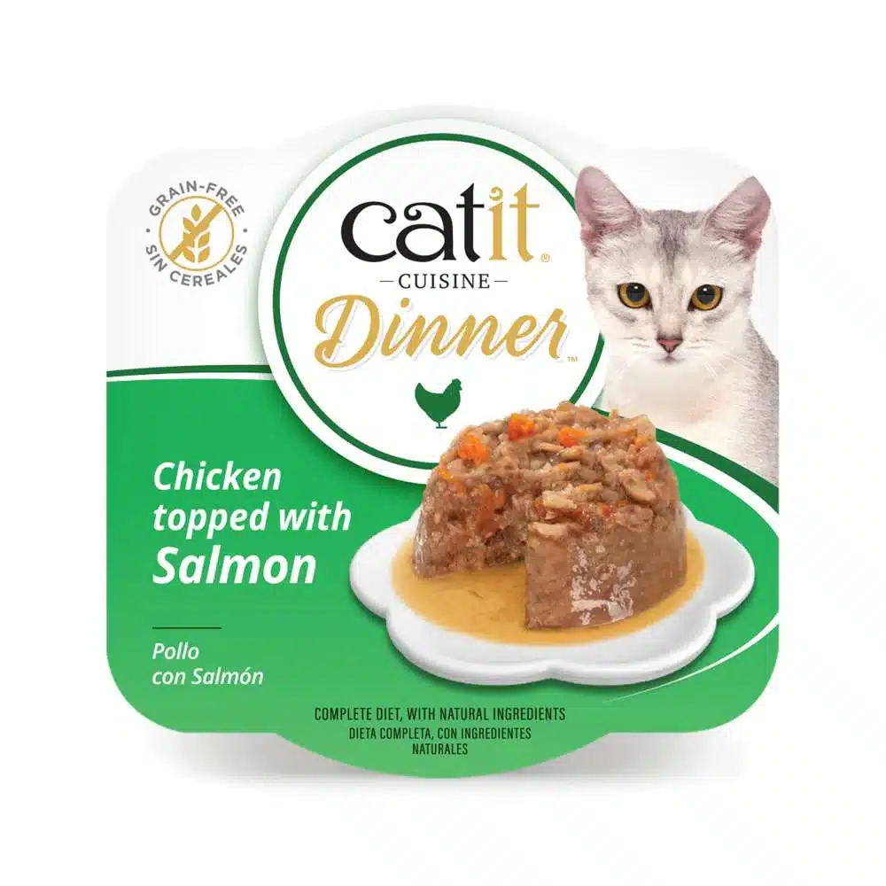 Catit Cuisine Dinner Lata de Pollo con Topping de Salmón para gatos