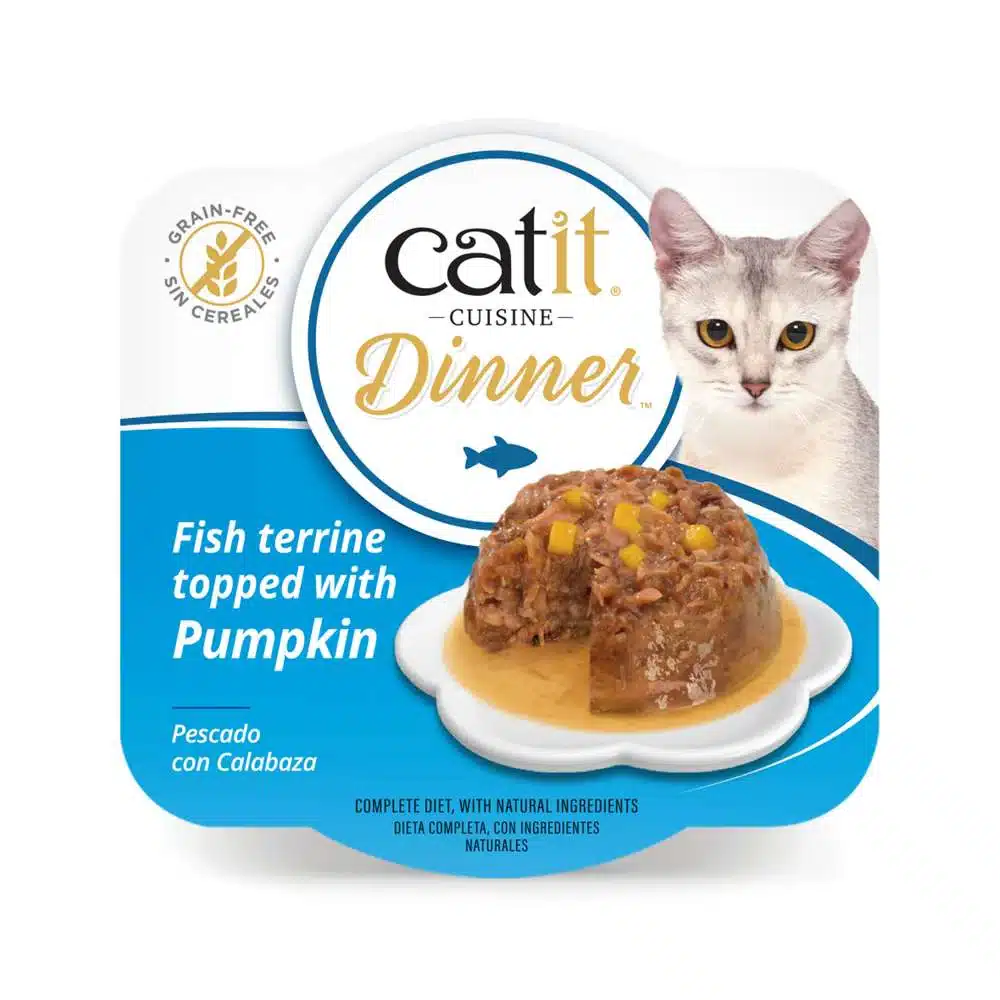 Catit Cuisine Dinner Lata de Pescado con Topping de Calabaza para gatos