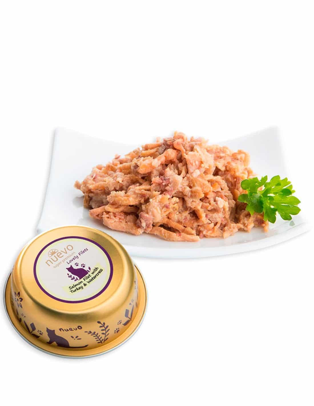 NUEVO Super Premium Filetes de Salmón, Pavo y Berro para gatos