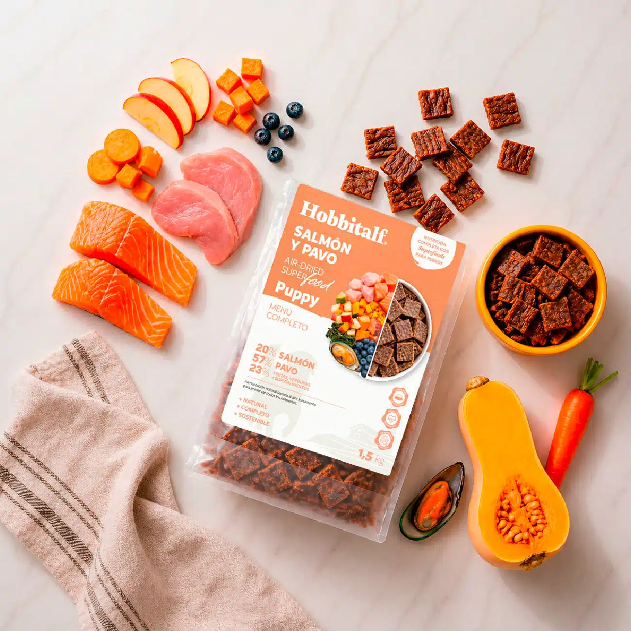HobbitAlf - Comida Air dried Superfood Salmón y Pavo para Cachorros
