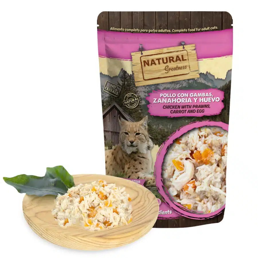 Natural Greatness Pollo con Gambas, Zanahoria y Huevo Pouch para Gatos